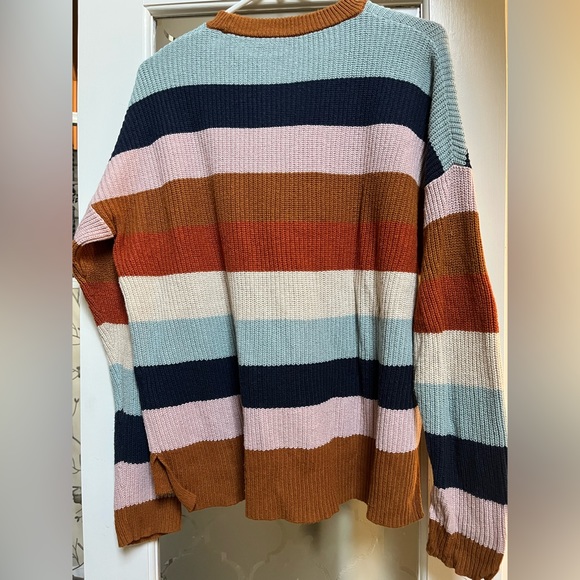 Madewell Thompson Pocket Pullover Sweater in Rainbow Stripe Size Medium - Picture 3 of 8